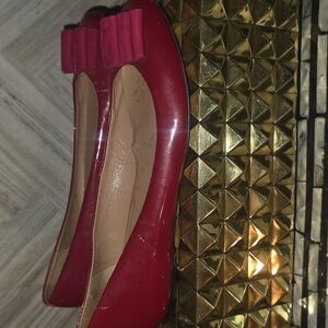 Talbots Patent Leather Flats with Suede Bow – Red